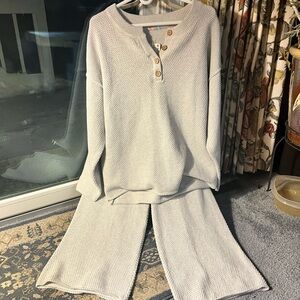 Free People Light Gray Knit Top and Wide Leg Pants Set